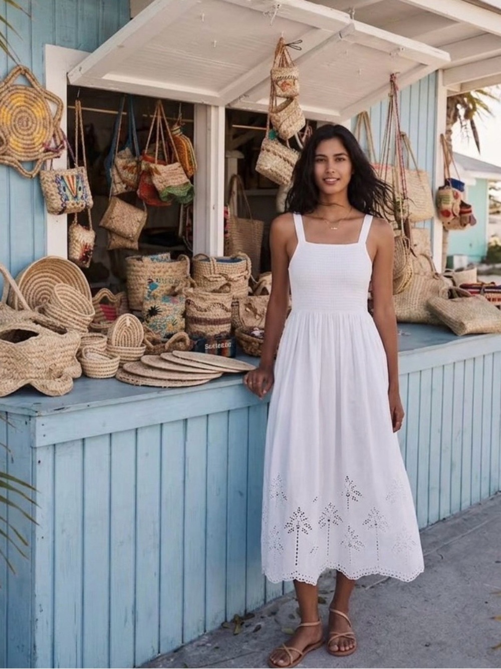 New Marine Layer Selene Embroidered Eyelet Maxi Dress White Size S Pockets